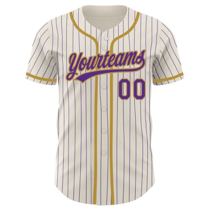 Personalized Purple Pinstripe Baseball Jersey in Cream and Old Gold Personalized Cream Purple Pinstripe Old Gold Baseball