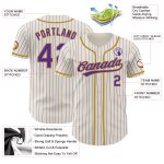 Personalized Purple Pinstripe Baseball Jersey in Cream and Old Gold Personalized Cream Purple Pinstripe Old Gold Baseball