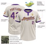 Personalized Purple Pinstripe Softball Jersey for Unisex - Cream and Old Gold Two-Button Design Personalized Cream Purple