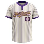 Personalized Purple Pinstripe Softball Jersey for Unisex - Cream and Old Gold Two-Button Design Personalized Cream Purple