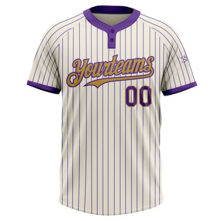 Personalized Purple Pinstripe Softball Jersey for Unisex - Cream and Old Gold Two-Button Design Personalized Cream Purple