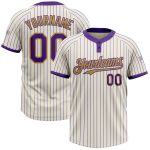 Personalized Purple Pinstripe Softball Jersey for Unisex - Cream and Old Gold Two-Button Design Personalized Cream Purple