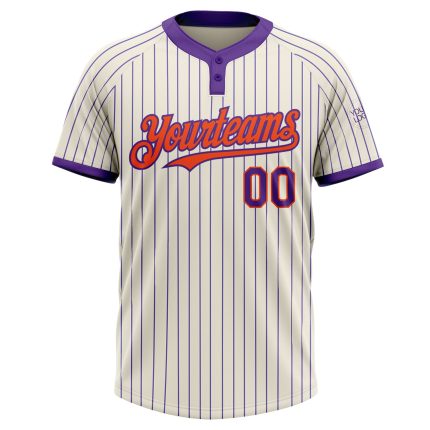 Personalized Purple Cream Pinstripe Two-Button Unisex Softball Jersey - Soft and Stylish Athletic Wear Personalized Cream