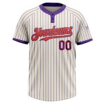 Custom Name and Number Unisex Softball Jersey - Personalized Cream Purple Pinstripe Orange Two-Button Design Personalized