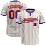 Custom Name and Number Unisex Softball Jersey - Personalized Cream Purple Pinstripe Orange Two-Button Design Personalized
