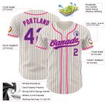 Customizable Authentic Baseball Jersey with Pinstripe Design - Personalized Cream Purple Pink Team Name & Number Personalized