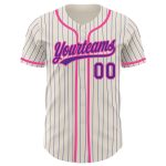 Personalized Purple Cream Pinstripe Pink Baseball Jersey for Custom Sports Wear Personalized Cream Purple Pinstripe Pink