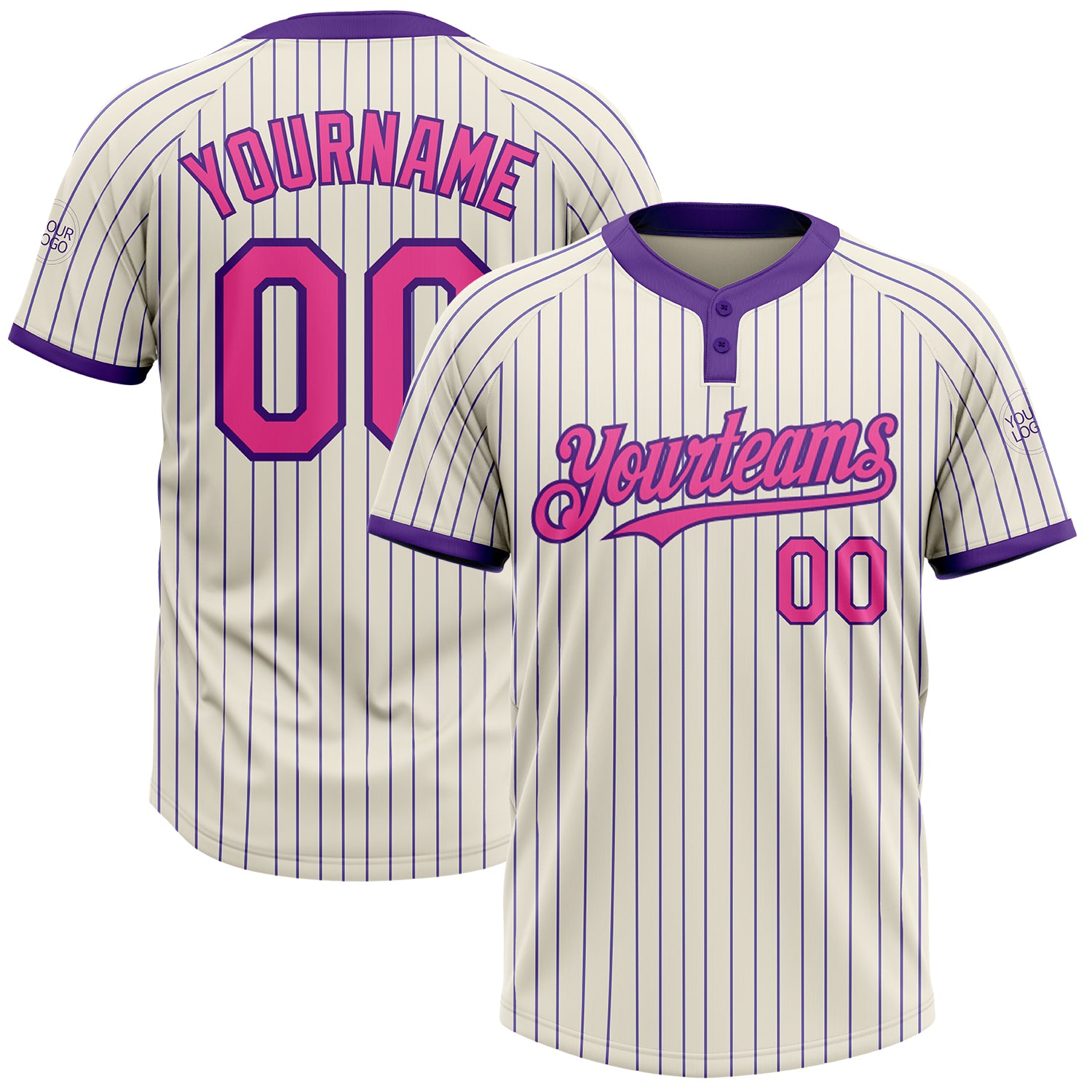 Personalized Purple Cream Pinstripe Unisex Softball Jersey - Soft and Stylish Two-Button Design Personalized Cream Purple