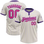 Custom Name and Number Unisex Softball Jersey - Personalized Cream Purple Pinstripe Two-Button Design Personalized Cream
