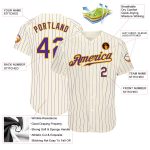 Personalized Purple-Gold Baseball Jersey with Cream Pinstripes Personalized Cream Purple Pinstripe Purple-Gold Baseball Jersey