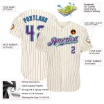 Custom Cream Purple Pinstripe Baseball Jersey with Team Name and Number - Authentic Teal Design Personalized Cream Purple