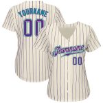 Personalized Purple Teal Pinstripe Baseball Jersey for Men and Women Personalized Cream Purple Pinstripe Purple-Teal Baseball