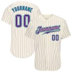 Personalized Purple Teal Pinstripe Baseball Jersey for Men and Women Personalized Cream Purple Pinstripe Purple-Teal Baseball