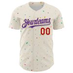 Custom 3D Confetti Baseball Jersey in Cream Purple-Red - Personalized Sports Apparel Personalized Cream Purple-Red 3D Confetti