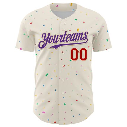 Custom 3D Confetti Baseball Jersey in Cream Purple-Red - Personalized Sports Apparel Personalized Cream Purple-Red 3D Confetti