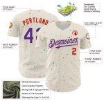 Custom Name & Number Baseball Jersey - Personalized 3D Pattern Design in Cream Purple-Red Confetti Personalized Cream Purple-Red