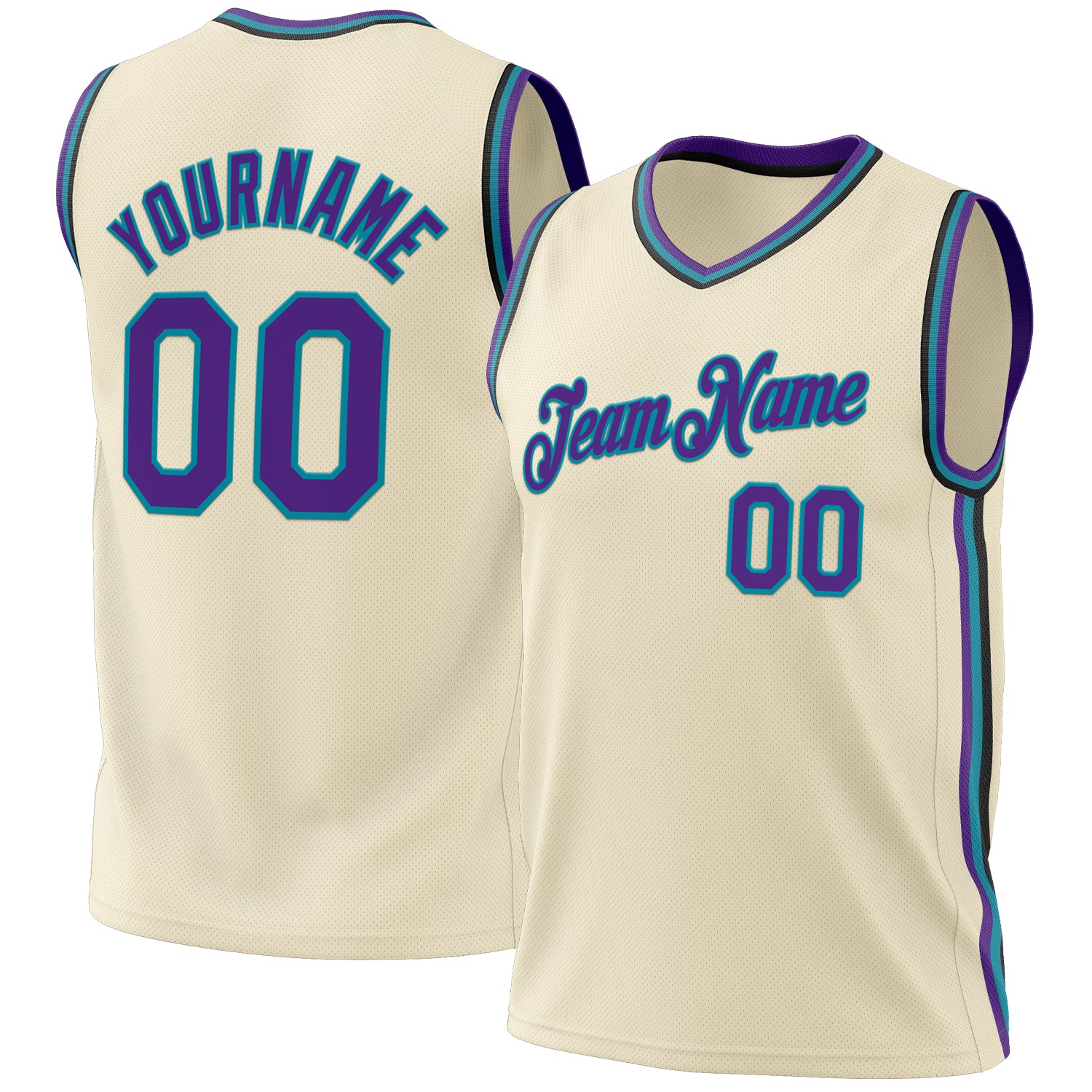 Custom Name Number Personalized Throwback Basketball Jersey - Cream Purple Teal Black Authentic Team Apparel Personalized