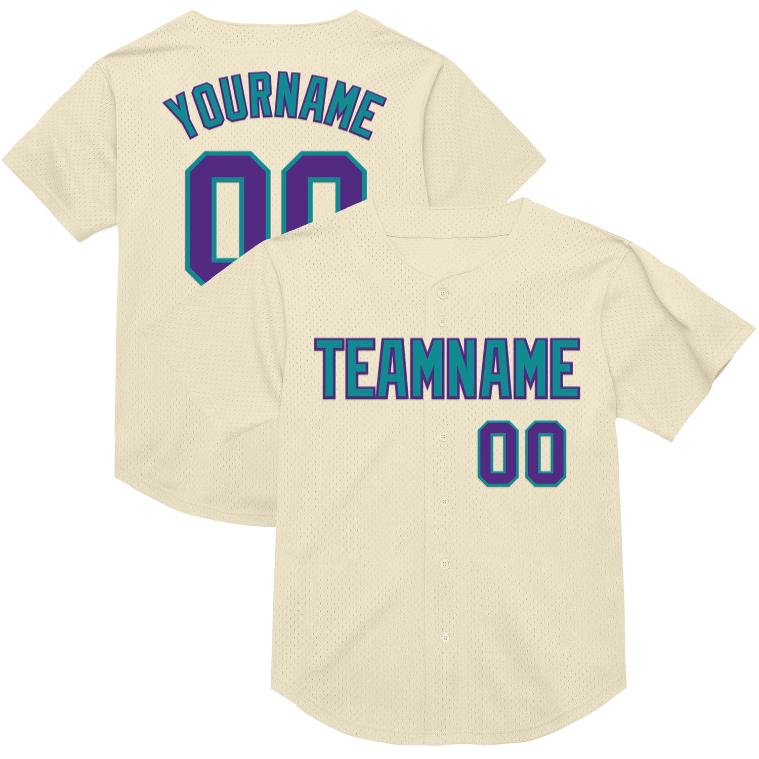 Custom Personalized Purple Teal Mesh Baseball Jersey with Name and Number - Authentic Throwback Team Style Personalized Cream