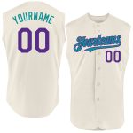 Personalized Purple Teal Sleeveless Baseball Jersey - Custom Cream Color Design Personalized Cream Purple-Teal Sleeveless