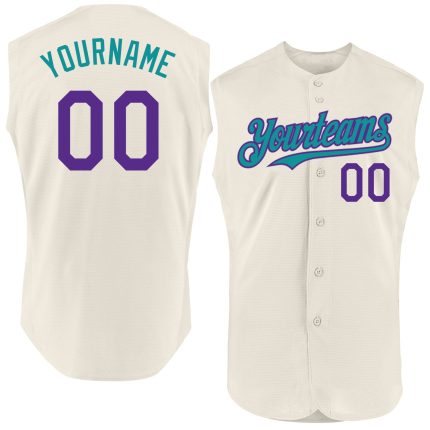Personalized Purple Teal Sleeveless Baseball Jersey - Custom Cream Color Design Personalized Cream Purple-Teal Sleeveless