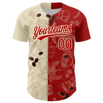 Personalized 3D Cream Red International Coffee Day Jersey for Baseball Personalized Cream Red 3D International Coffee Day
