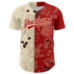 Custom Name and Number Baseball Jersey for International Coffee Day - Personalized 3D Pattern in Cream and Red Personalized