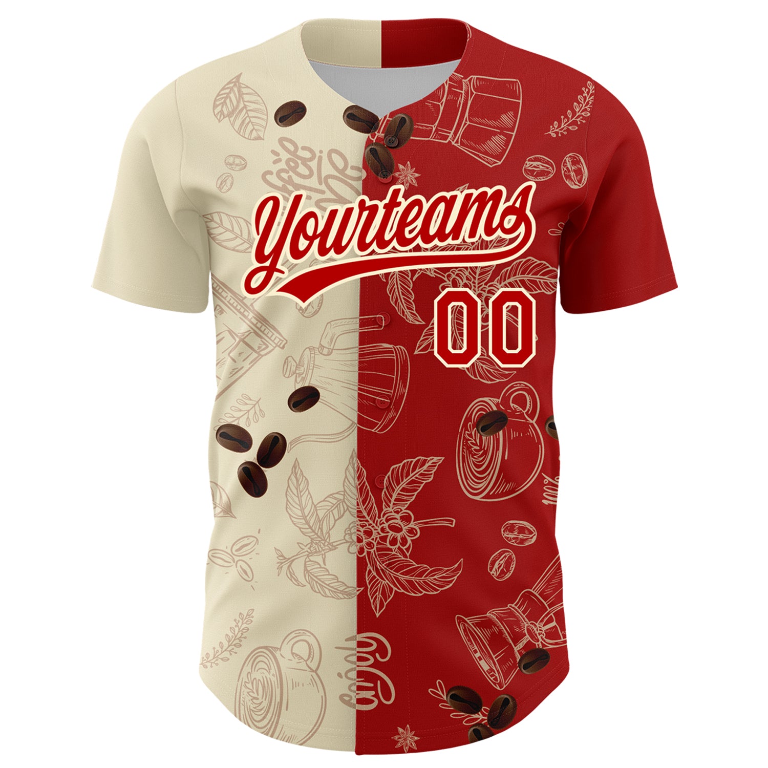 Personalized Cream Red 3D Pattern Design International Coffee Day Authentic Baseball Jersey Team Custom Name and Number Custom Name and Number Baseball Jersey for International Coffee Day - Personalized 3D Pattern in Cream and Red Personalized - Image 2