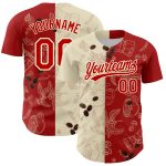 Custom Name and Number Baseball Jersey for International Coffee Day - Personalized 3D Pattern in Cream and Red Personalized