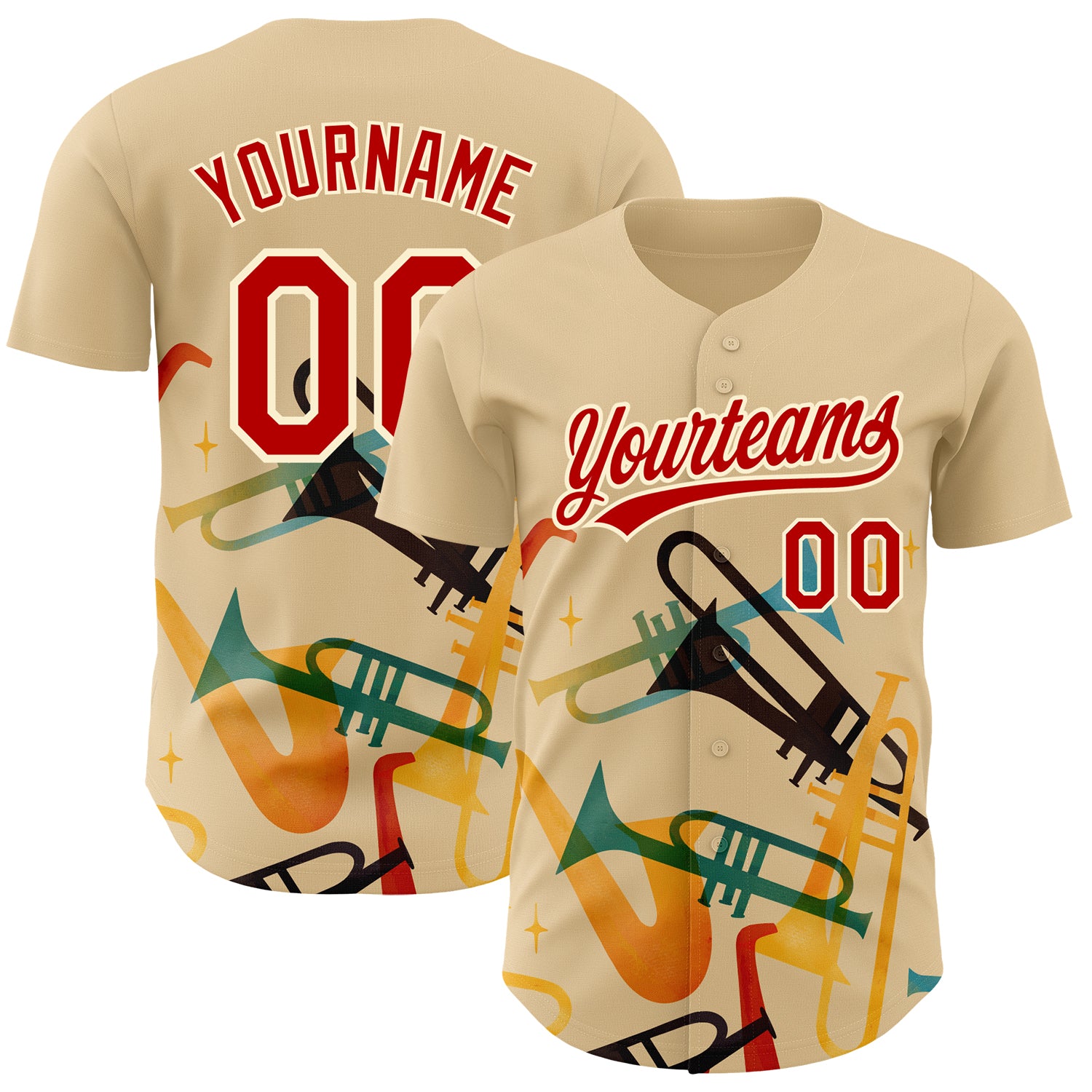 Personalized 3D Pattern Cream Red International Jazz Day Custom Baseball Jersey with Name and Number Personalized Cream Red