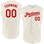 Custom Name and Number Personalized Cream Red Baseball Jersey Sleeveless Authentic Team Wear Personalized Cream Red Authentic