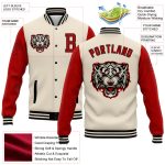 Personalized 3D Varsity Letterman Jacket in Cream Red-Black, Full-Snap Bomber Design Personalized Cream Red-Black 3D Bomber
