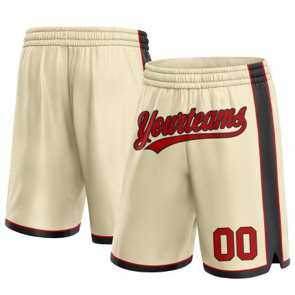 Custom Team Basketball Shorts - Personalized Red-Black Authentic with Name & Number Personalized Cream Red-Black Authentic
