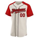 Custom Personalized Baseball Jersey with Cream Red-Black Raglan Sleeves - Authentic Team Name and Number Personalized Cream