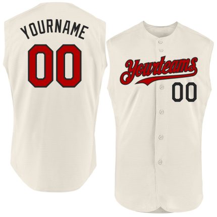Personalized Authentic Baseball Jersey in Cream Red-Black, Sleeveless Design - Custom Sports Apparel Personalized Cream Red-Black