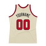 Personalized Authentic Basketball Jersey - Cream Red-Black Throwback Design Personalized Cream Red-Black Authentic Throwback