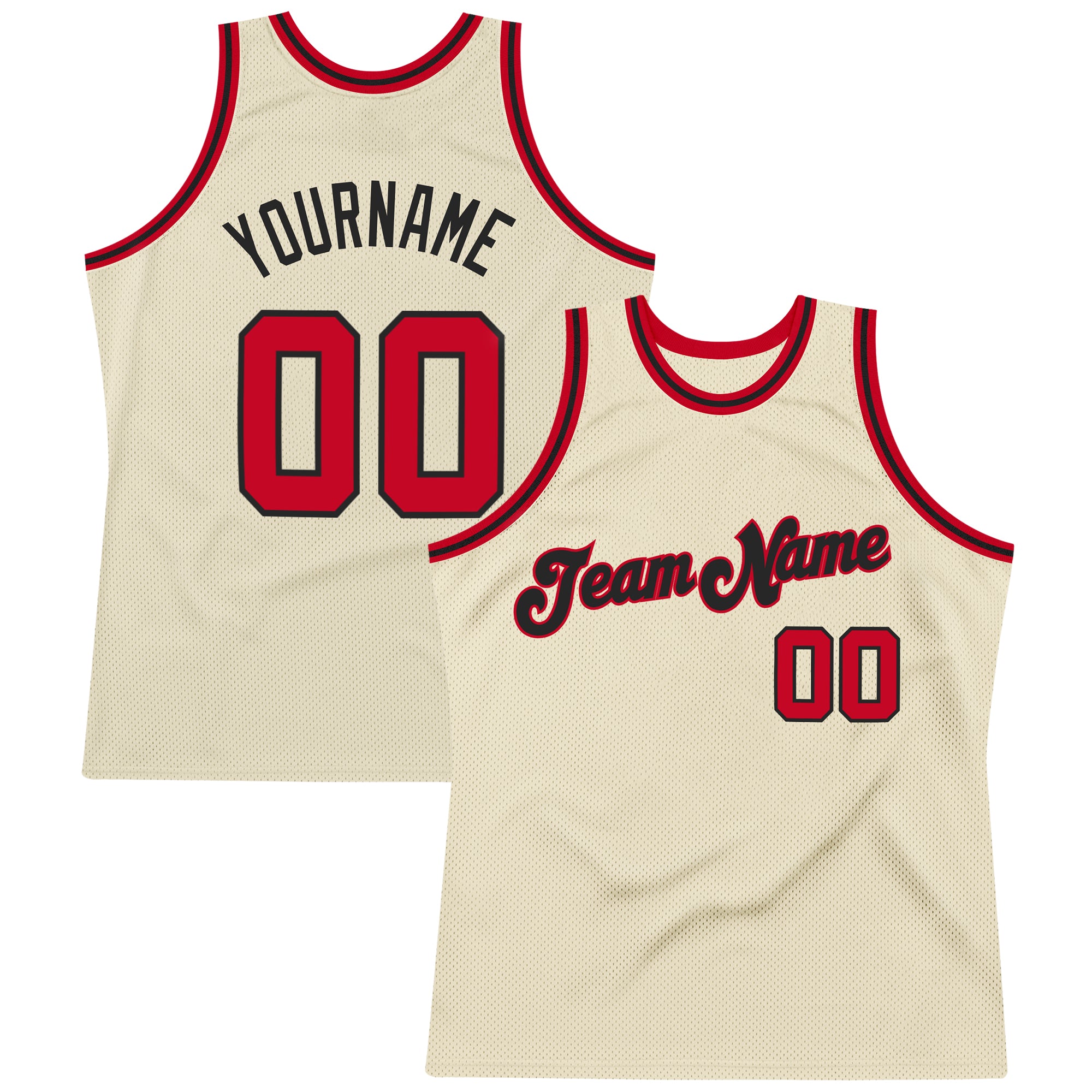 Personalized Authentic Basketball Jersey - Cream Red-Black Throwback Design Personalized Cream Red-Black Authentic Throwback