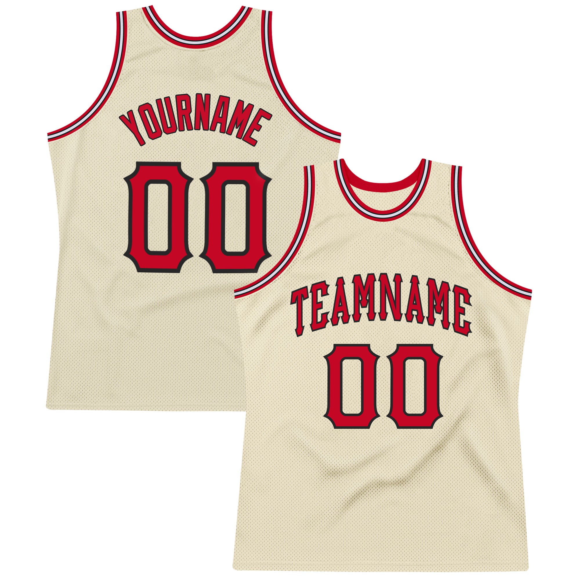 Custom Name and Number Personalized Authentic Red-Black Basketball Jersey - Throwback Team Style Personalized Cream Red-Black