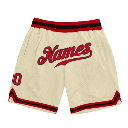 Custom Name and Number Personalized Red-Black Basketball Shorts Authentic Throwback Style 6796 Personalized Cream Red-Black