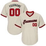 Personalized Authentic Red Black Cream Throwback Rib-Knit Baseball Jersey Shirt Personalized Cream Red-Black Authentic Throwback