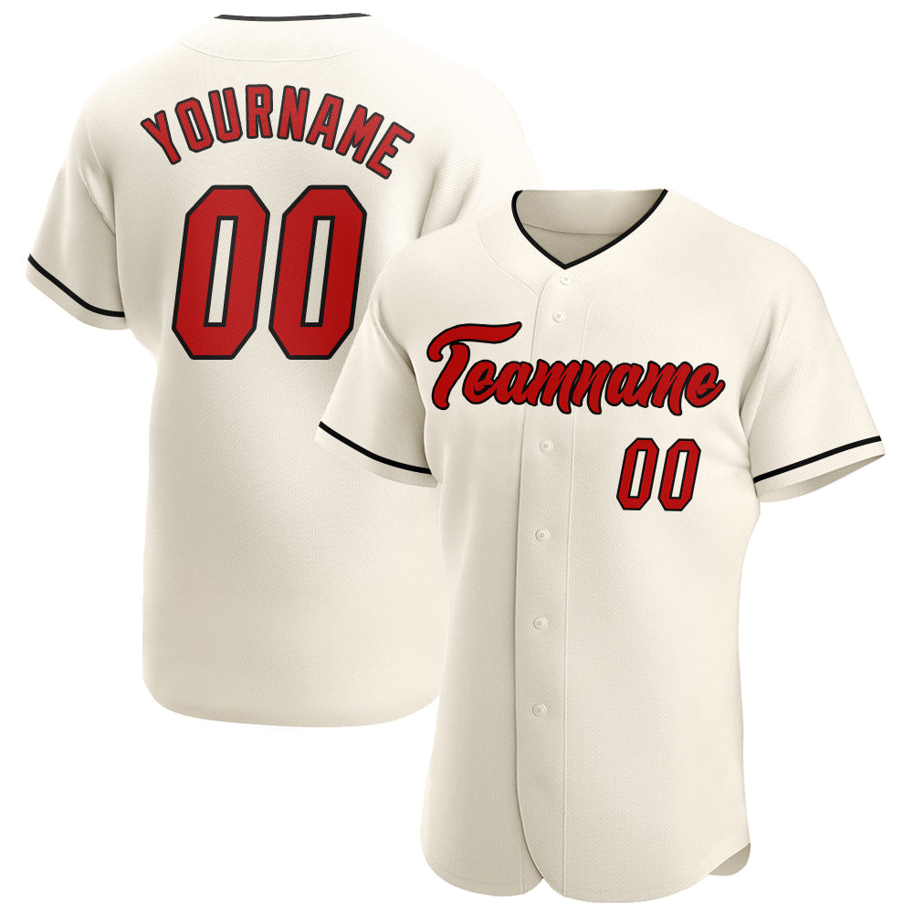 Personalized Red and Black Baseball Jersey with Cream Details - Custom Team Jersey Personalized Cream Red-Black Baseball