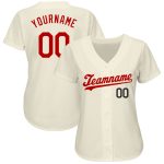 Personalized Red and Black Baseball Jersey for Men and Women, Custom Cream Color Design Personalized Cream Red-Black Baseball