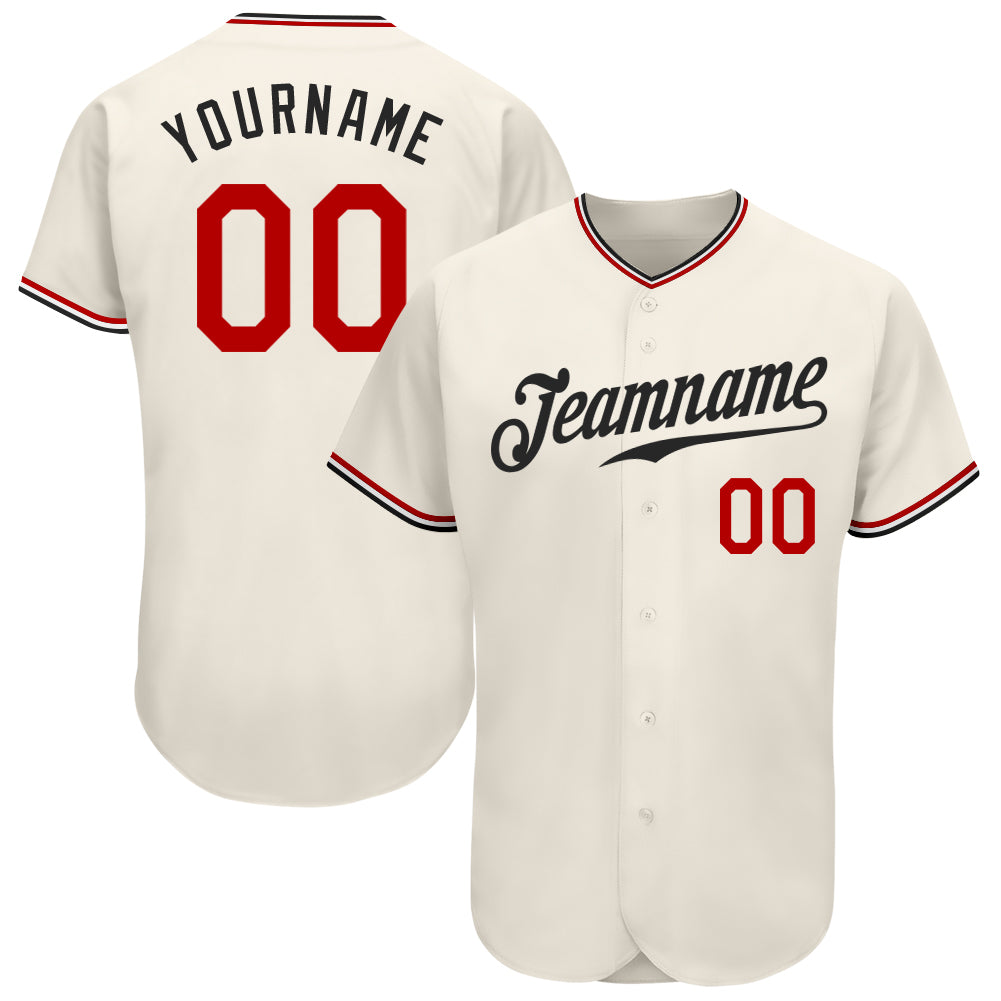 Customized Red and Black Baseball Jersey for Adults, Personalized Sports Apparel Personalized Cream Red-Black Baseball Jersey