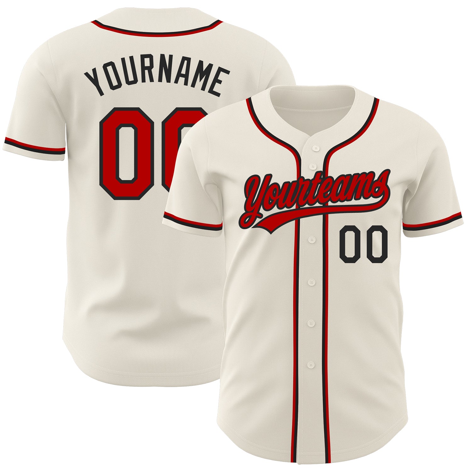 Custom Red and Black Baseball Jersey - Personalized Cream Jersey for Adults Personalized Cream Red-Black Baseball Jersey
