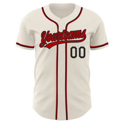 Custom Red and Black Baseball Jersey - Personalized Cream Jersey for Adults Personalized Cream Red-Black Baseball Jersey