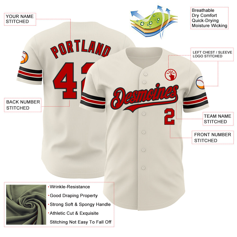 Personalized Red Black Baseball Jersey for Men, Women, Kids - Custom Cream Design Size 6 Personalized Cream Red-Black Baseball - Image 3