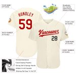 Personalized Red and Black Baseball Jersey for Men and Women, Custom Cream Color Design Personalized Cream Red-Black Baseball