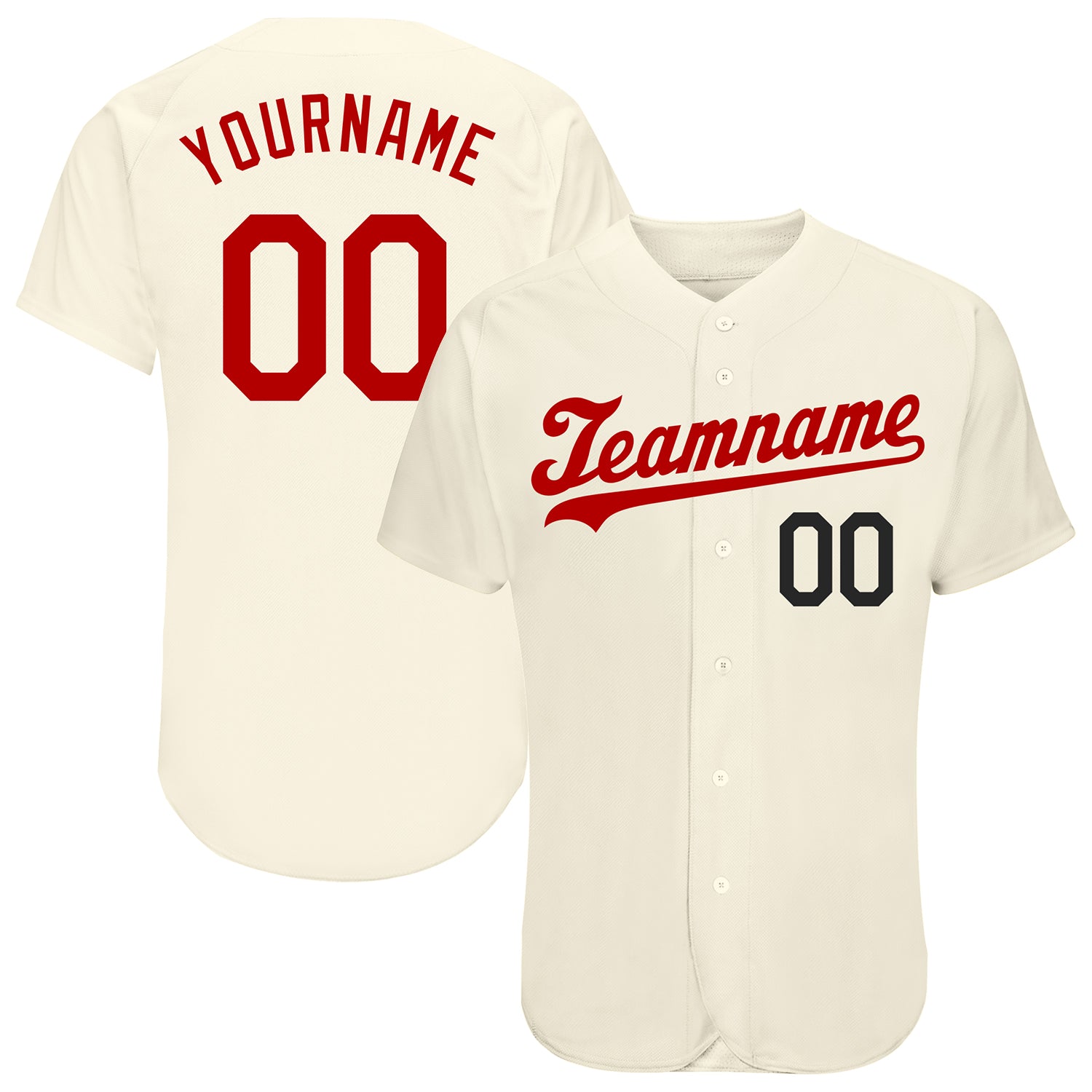 Personalized Red and Black Baseball Jersey for Men and Women, Custom Cream Color Design Personalized Cream Red-Black Baseball