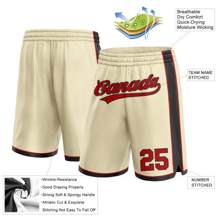 Custom Red and Black Basketball Shorts - Personalized Athletic Shorts for Men Personalized Cream Red-Black Basketball Shorts