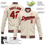 Personalized Varsity Letterman Jacket Red-Black Cream Full-Snap Bomber Personalized Cream Red-Black Bomber Full-Snap Varsity