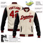 Personalized Red and Black Varsity Letterman Bomber Jacket Full-Snap Two Tone Personalized Cream Red-Black Bomber Full-Snap